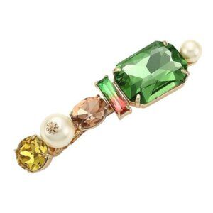 TORY BURCH • Mixed Crystal Hair Clip Pearl Barrette Logo Accessory